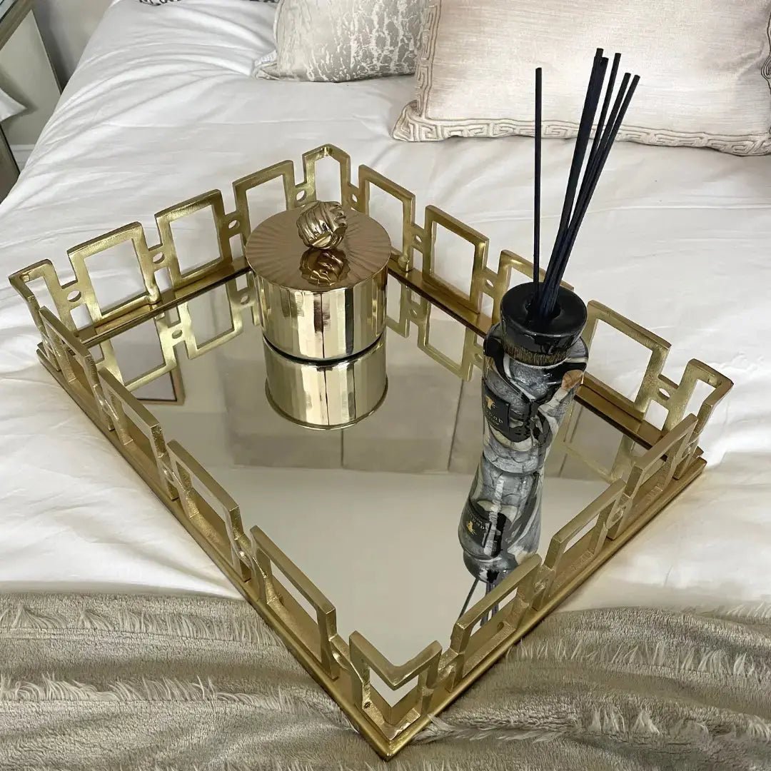 Rhoda Rectangular Gold Mirror Tray premier housewares