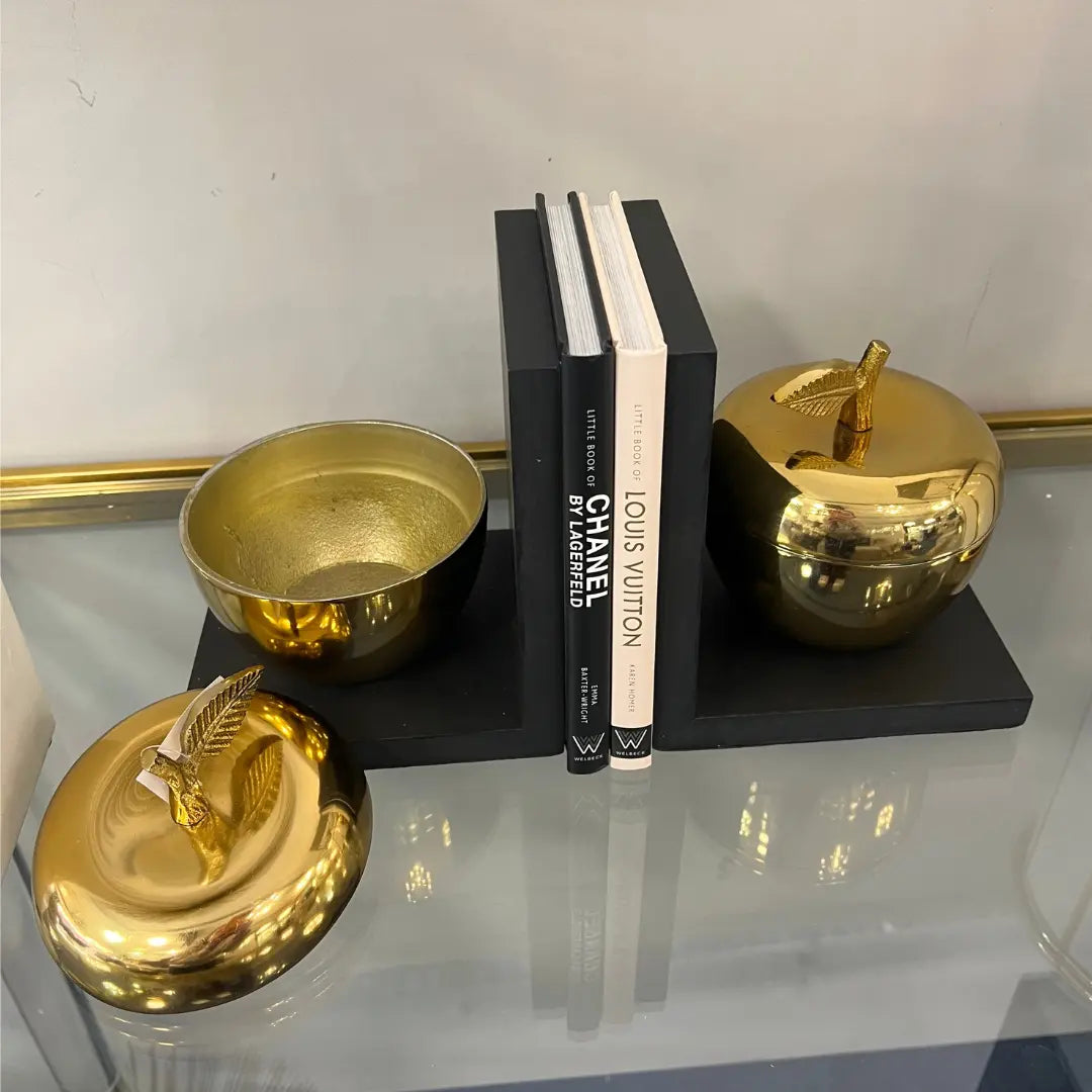 Apple Decorative Gold Bookends (Set of 2) Home Store Living