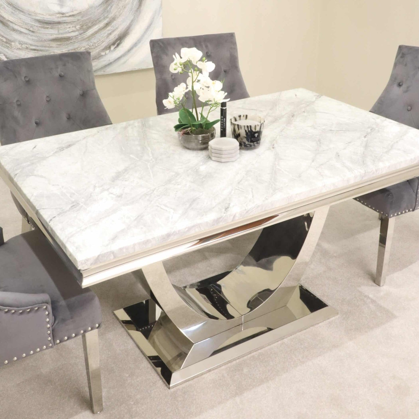 London Table 1.5m with Jessica Chairs 4 Set Grey Home Store Living