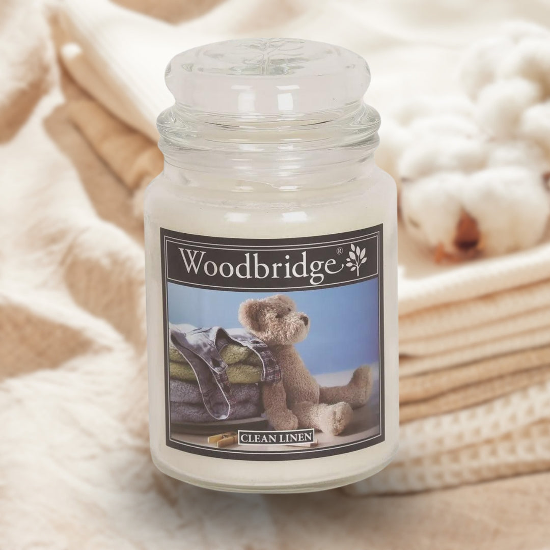 Clean Linen Woodbridge Large Scented Candle Jar (565g) Aromatize