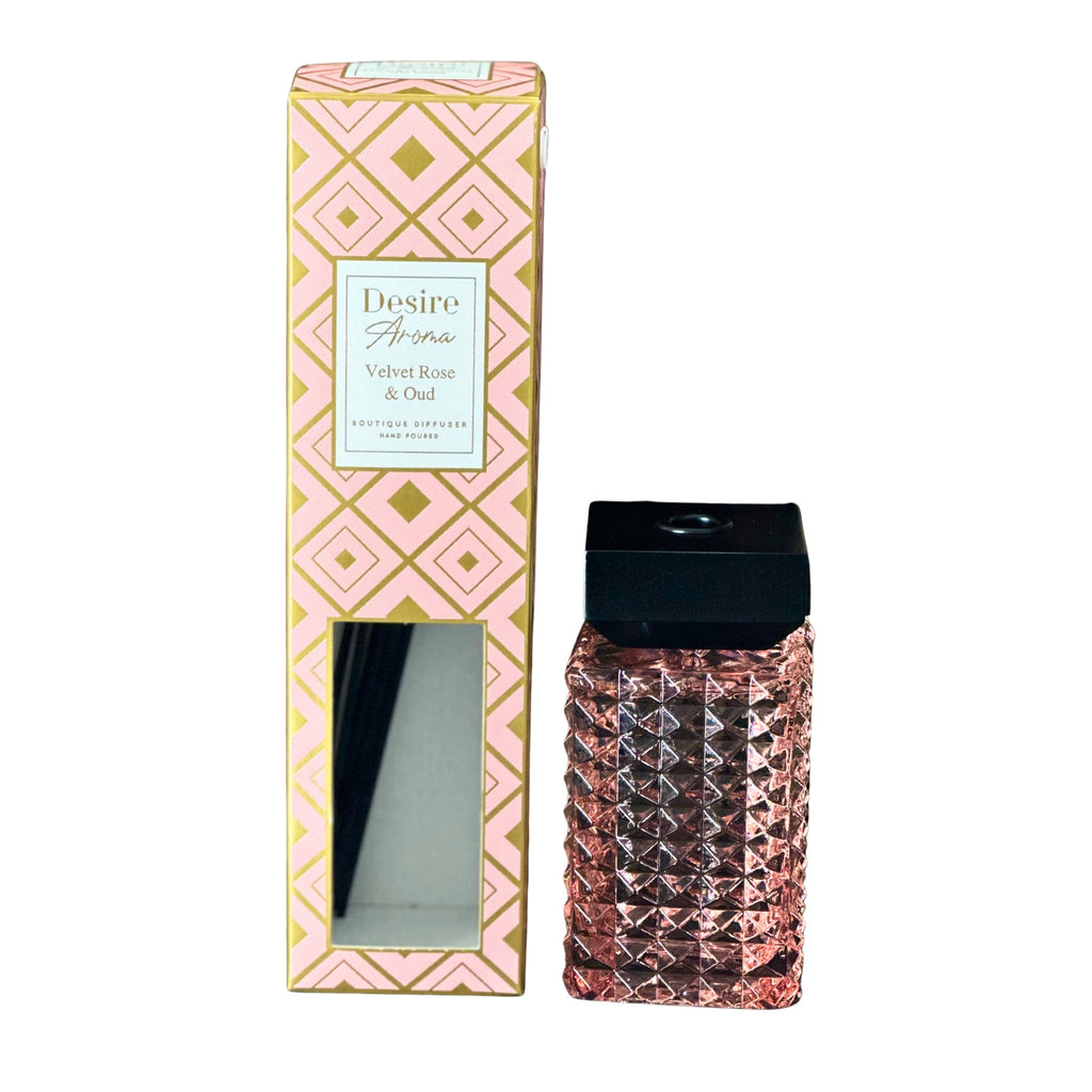Desire Aroma Velvet Rose & Oud 500ml Cut Glass Reed Diffuser Lesser & Pavey Ltd