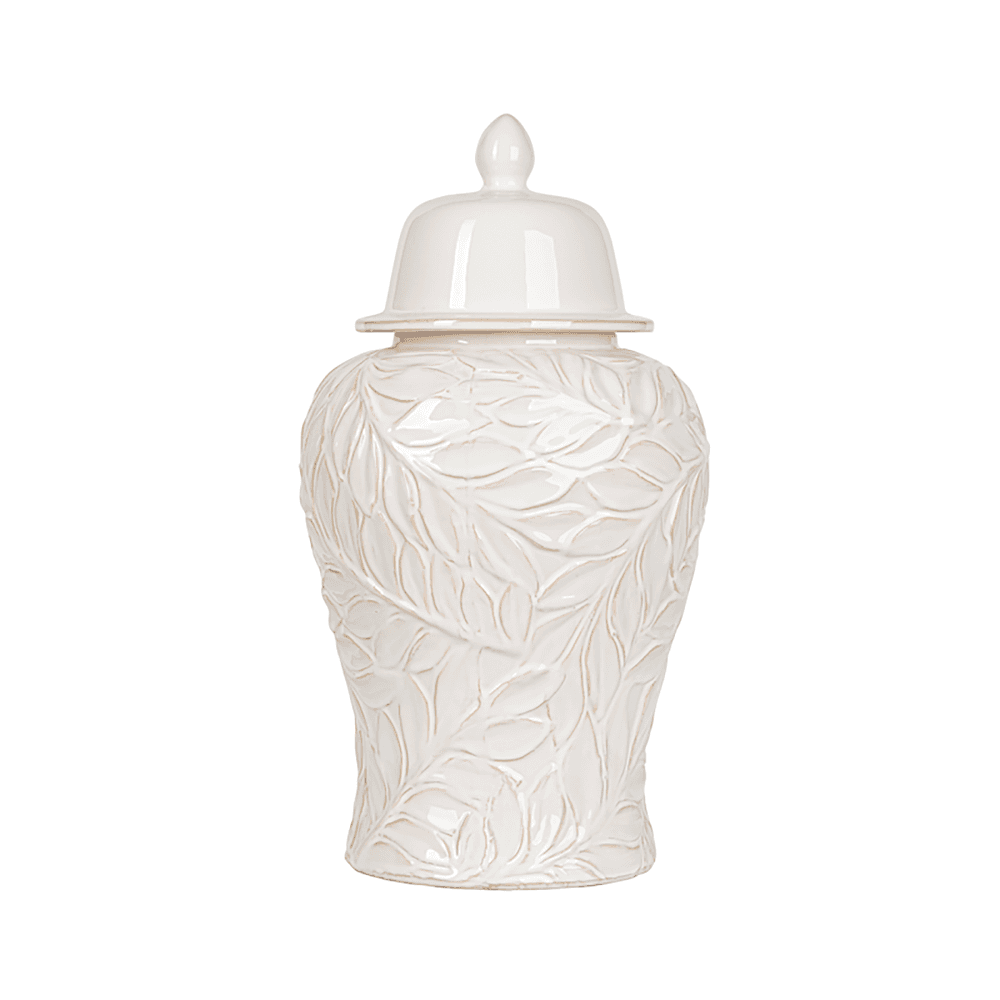 46cm White Carved Ceramic Ginger Jar CIMC