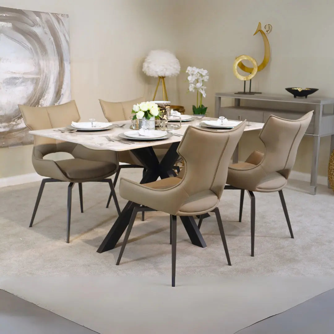 Marissa Dining Set - 1.8m White Ceramic Dining Table & Rafello Grey Dining Chairs Home Store Living