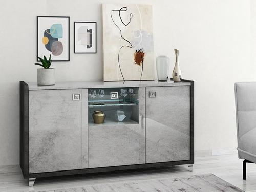 Trillo Grey High Gloss 3 Door Sideboard Home Store Living