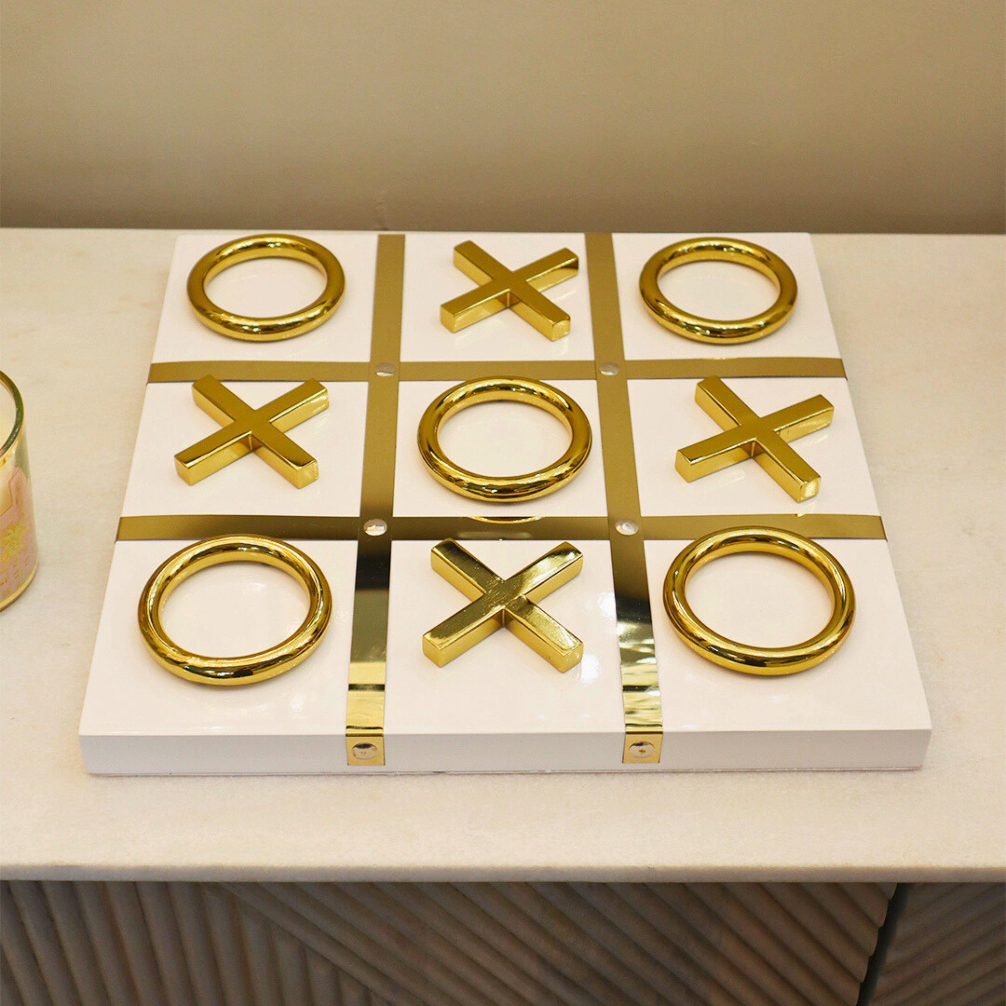 White & Gold Tic-Tac-Toe Game Ornament Ivan