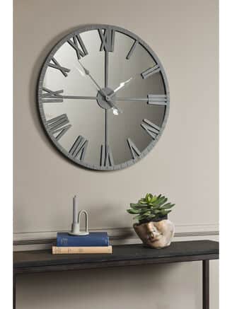 Grey Framed Mirrored Wall Clock Home Store Living