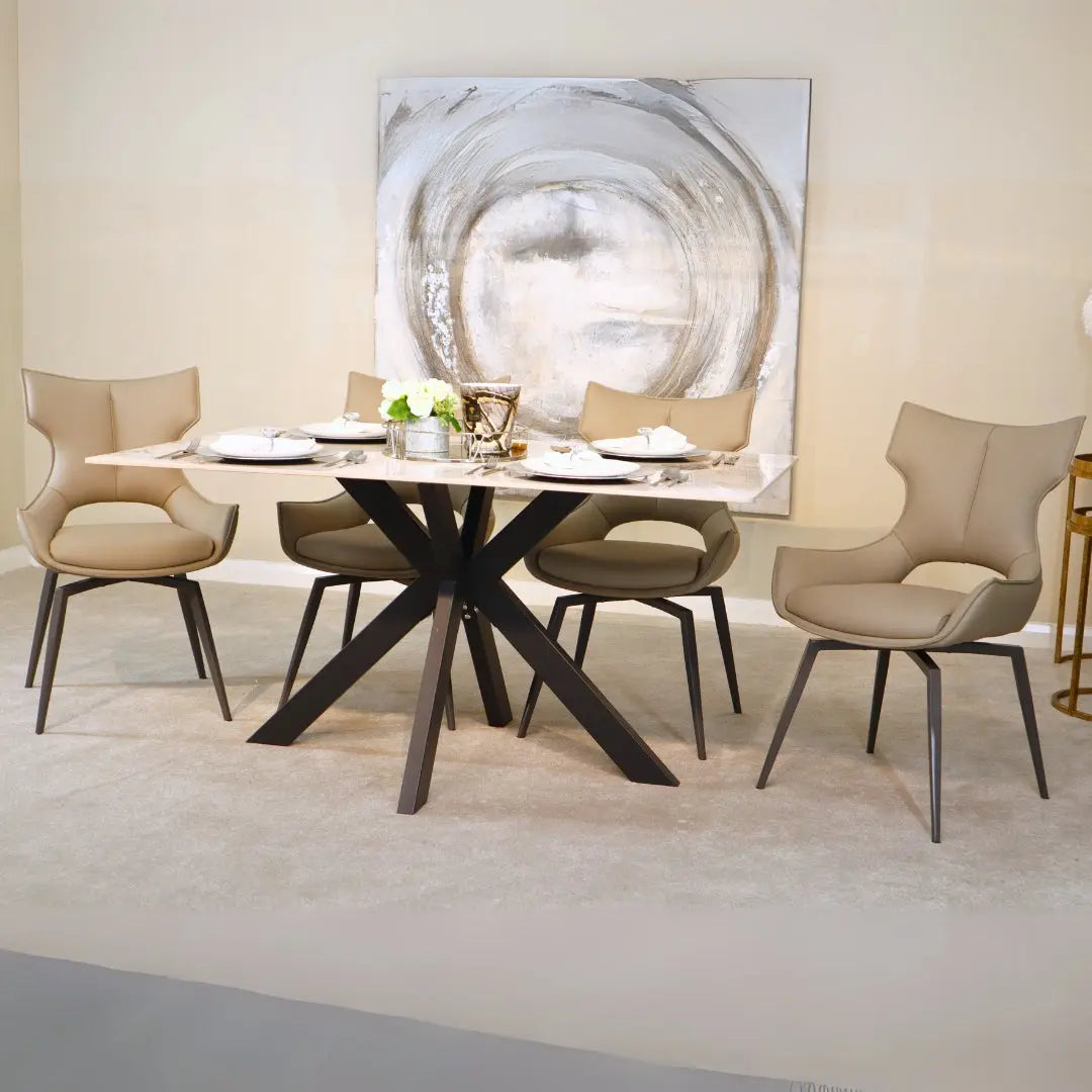 Marissa Dining Set - 1.8m White Ceramic Dining Table & Rafello Grey Dining Chairs Home Store Living