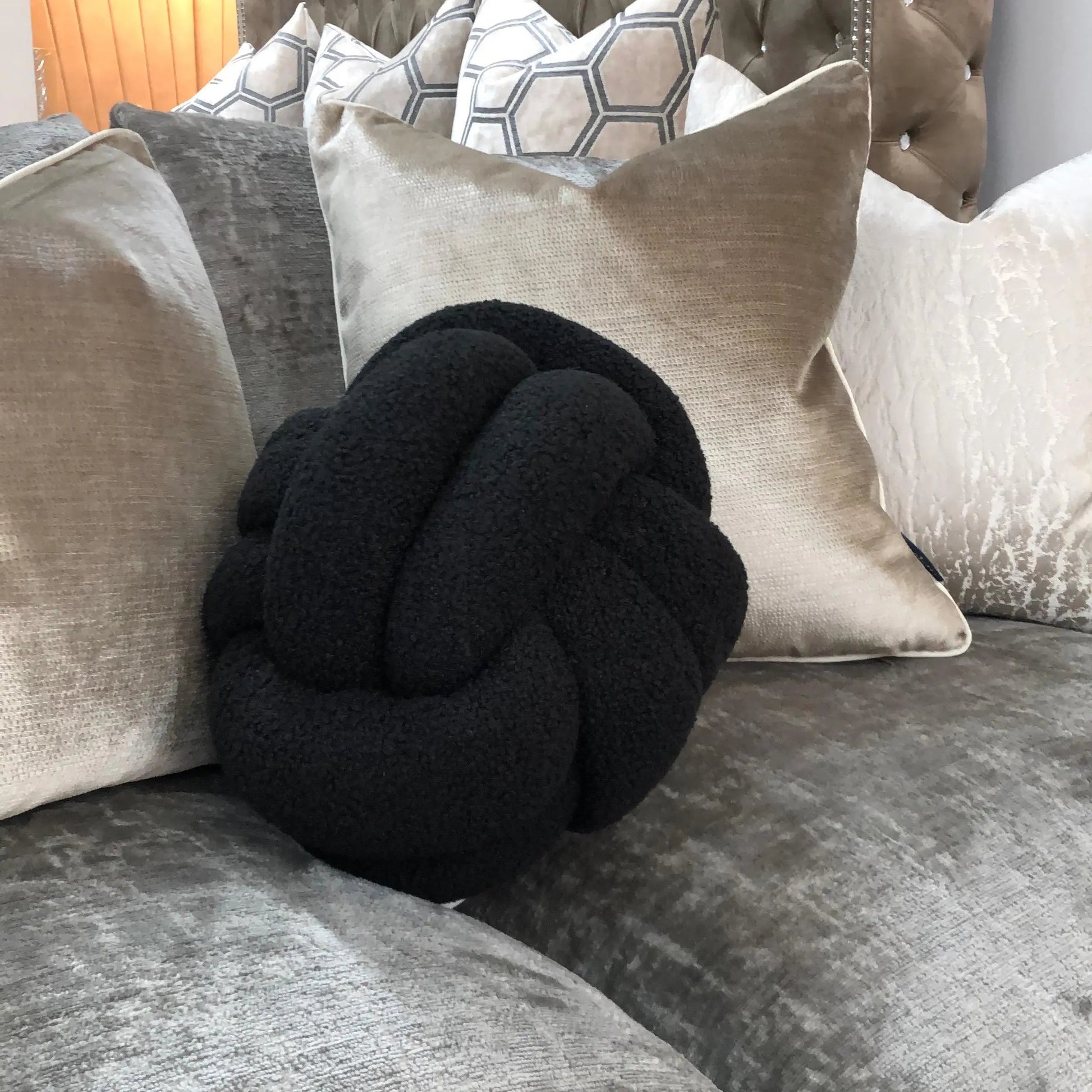 Black Bella Boucle Knot Cushion Home Store Living