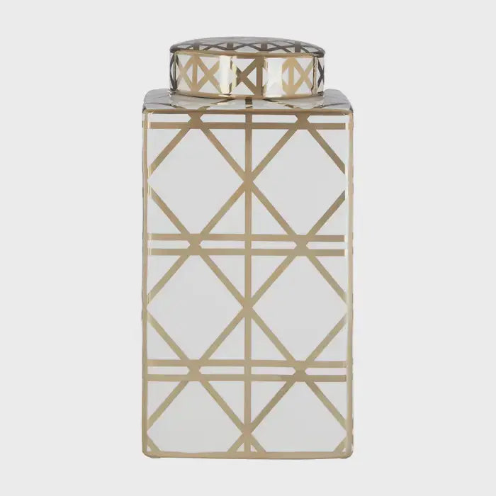 Kya White / Gold Ceramic Jar premier housewares