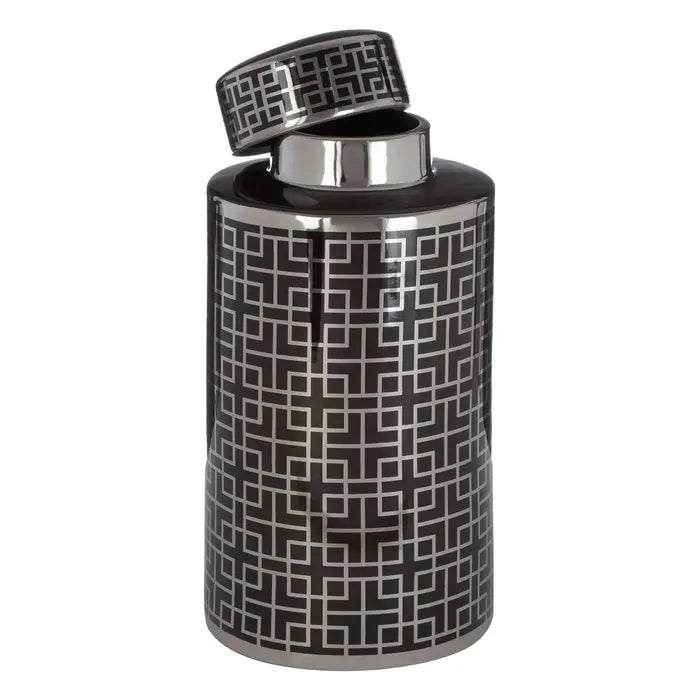 Dahlia Black & Silver Ceramic Jar Home Store Living
