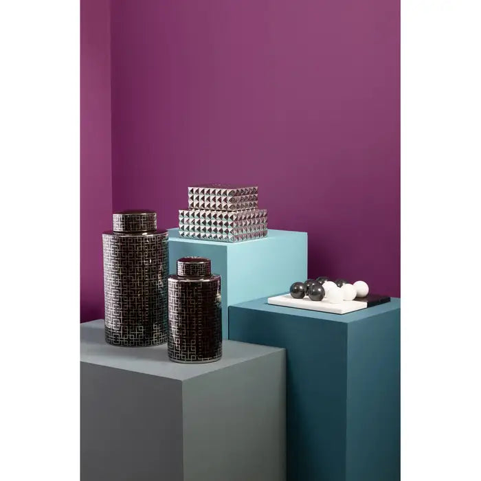 Dahlia Black & Silver Ceramic Jar Home Store Living