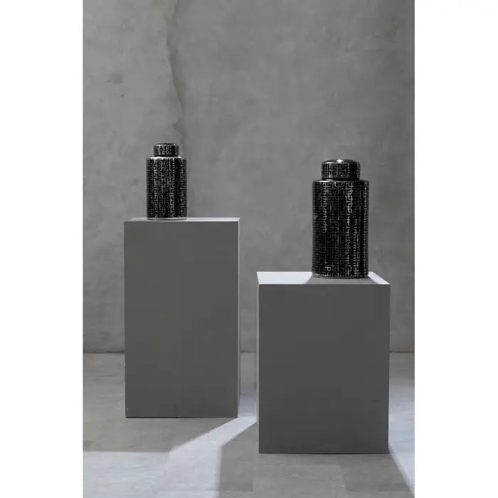 Dahlia Black & Silver Ceramic Jar Home Store Living