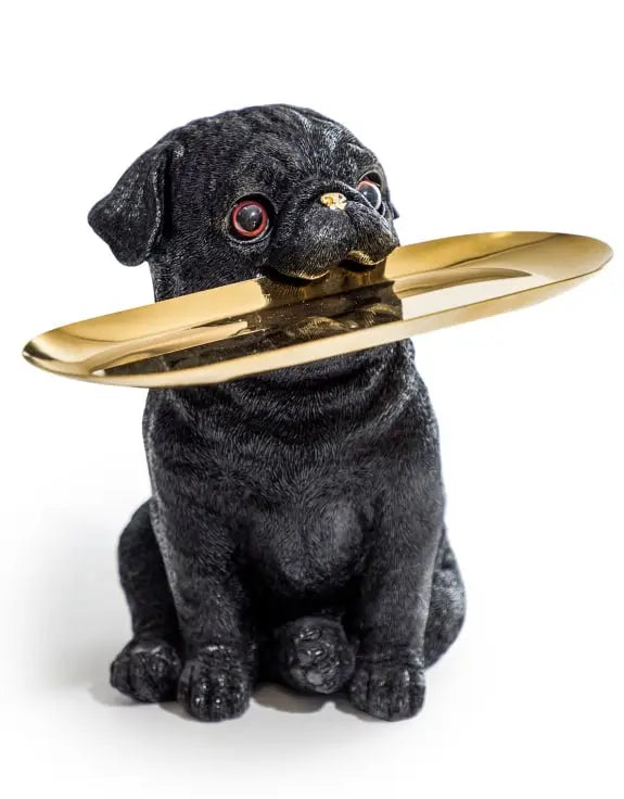 Black Pug Ornament Holding Gold Tray Mcgowan and rutherford