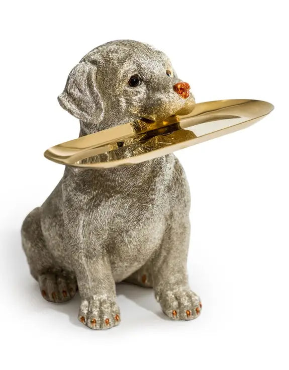 Antique Silver Labrador Holding Gold Tray Mcgowan and rutherford