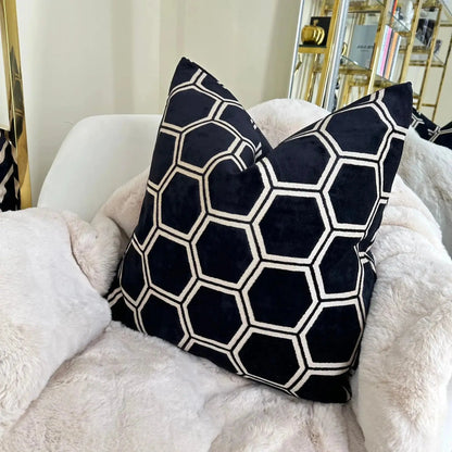 Ivor Black & White Hex Cushion Large malini