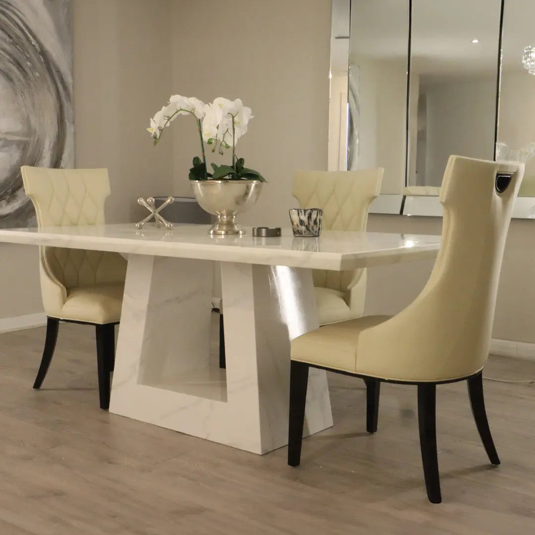 Milan White Marble Dining Set with Brooklyn Cream Dining Chairs Home Store Living