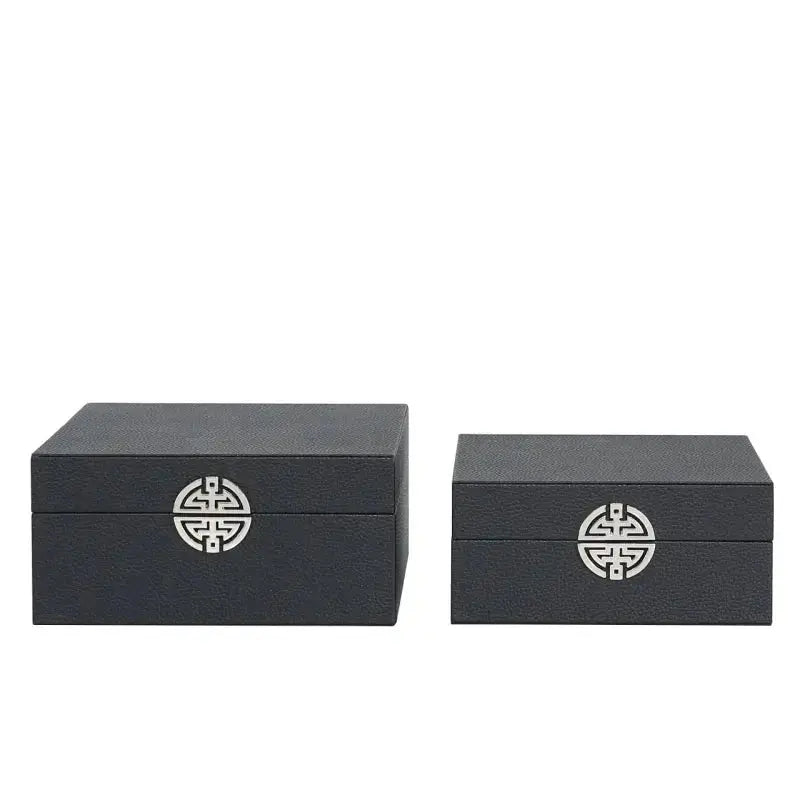 Faux Leather Black & Silver Decorative Jewellery Boxes (Set of 2) CIMC