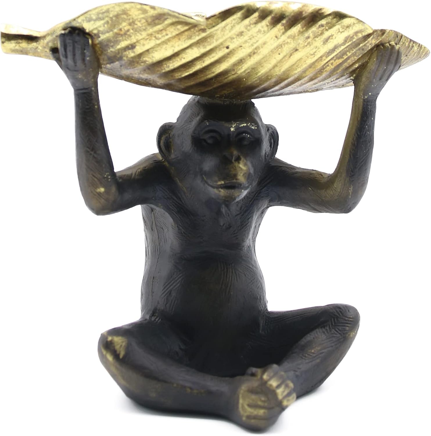 Black & Gold Sitting Monkey Leaf Bowl Decoration Otters Brook