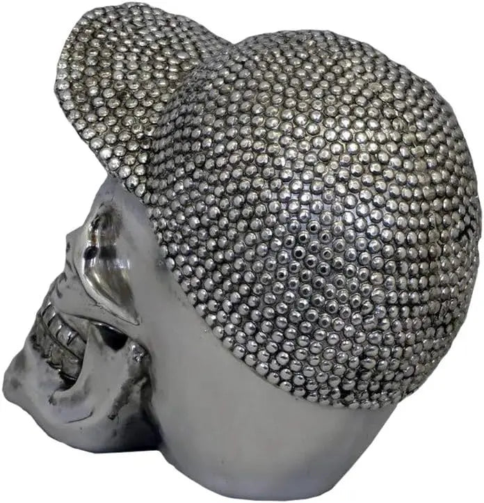 Electroplated Skull With Cap Silver Ornament sassy homes