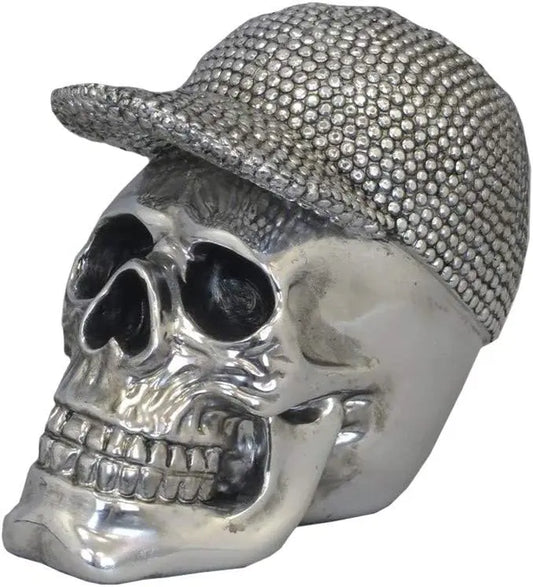 Electroplated Skull With Cap Silver Ornament sassy homes