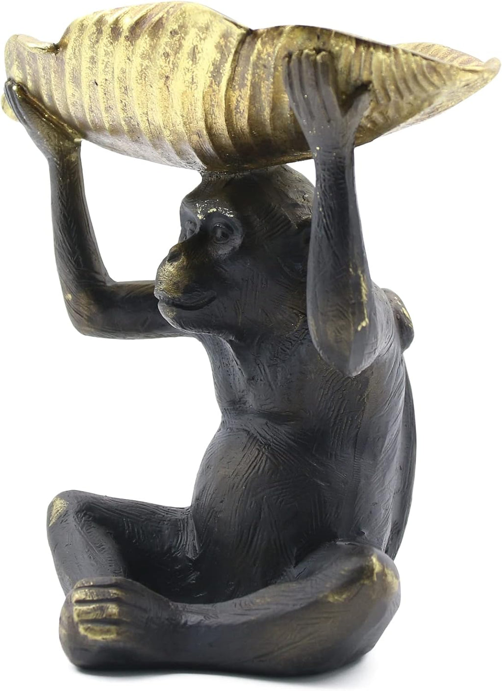 Black & Gold Sitting Monkey Leaf Bowl Decoration Otters Brook