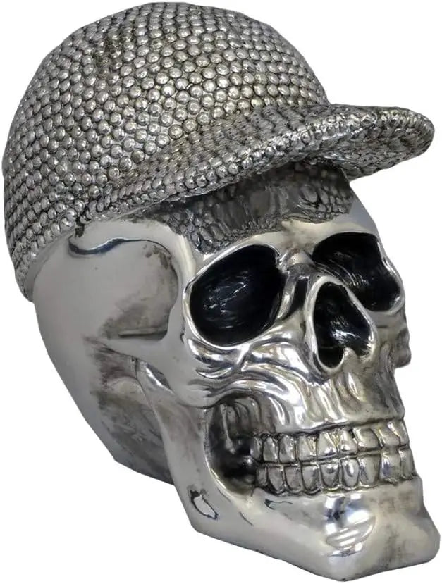 Electroplated Skull With Cap Silver Ornament sassy homes