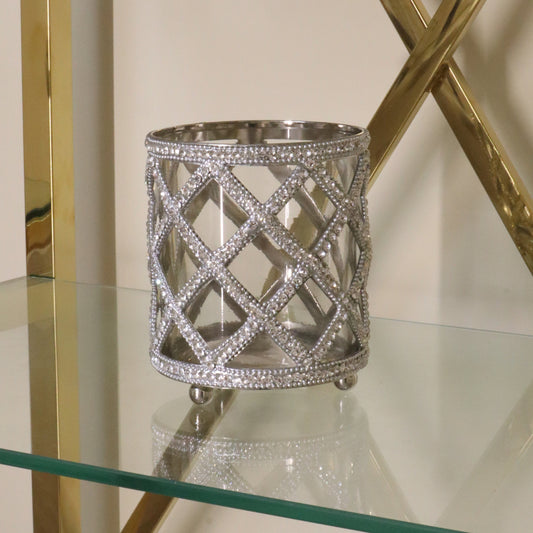 Small Nickel and Crystal Candle Holder Home Store Living