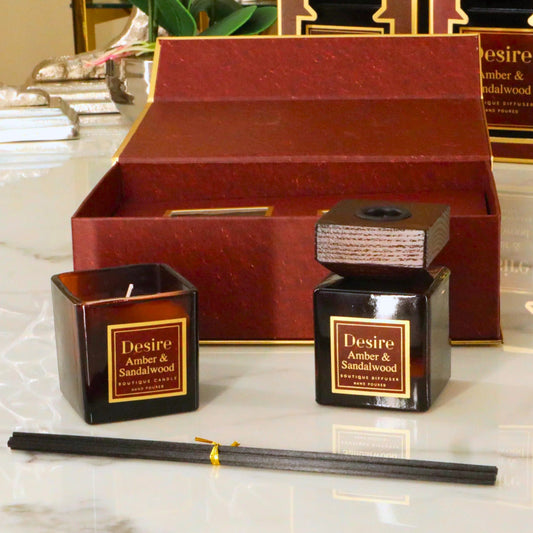 Desire Amber & Sandalwood Diffuser and Candle Gift Set Home Store Living