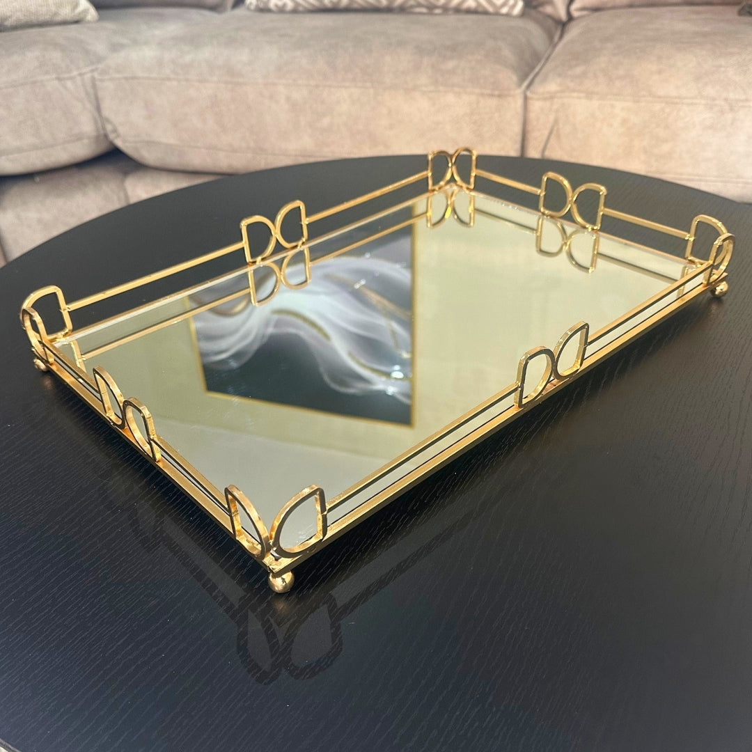 D&D Rectangle Rose Gold Mirror Tray 45cm Ivan