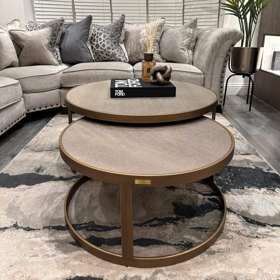 Bloomingville Gold Faux Leather Top Coffee Tables (Set of 2) Home Store Living