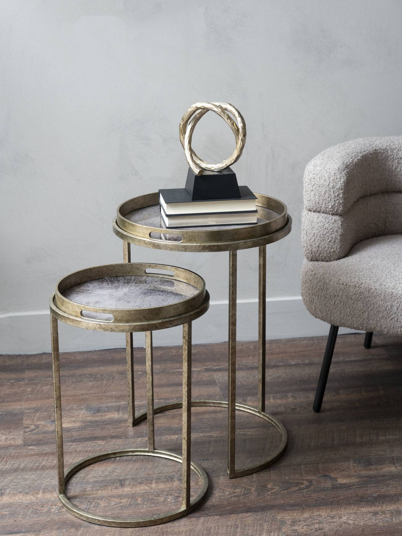 Vienna Antique Gold Atlas Side Tray Nesting Tables (Set of 2) Libra