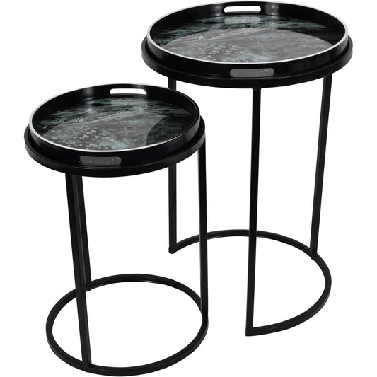 Monochrome Swirl Set of 2 Side Tray Tables Home Store Living