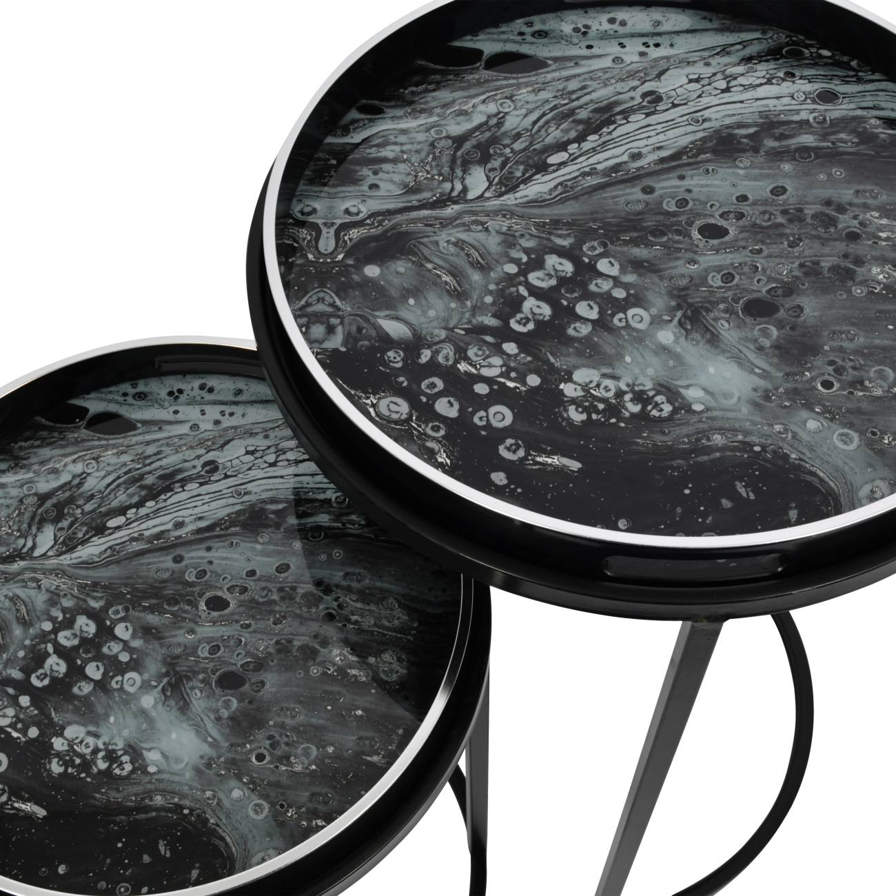 Monochrome Swirl Set of 2 Side Tray Tables Home Store Living