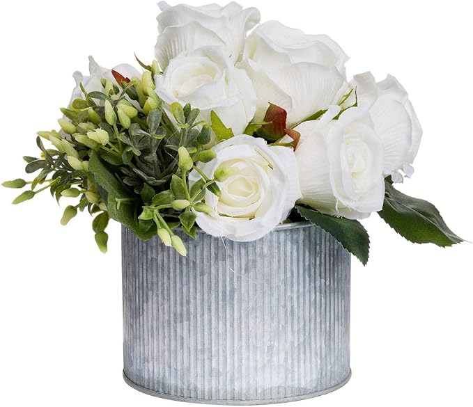 White Rose Bouquet In Tin Pot hill interiors
