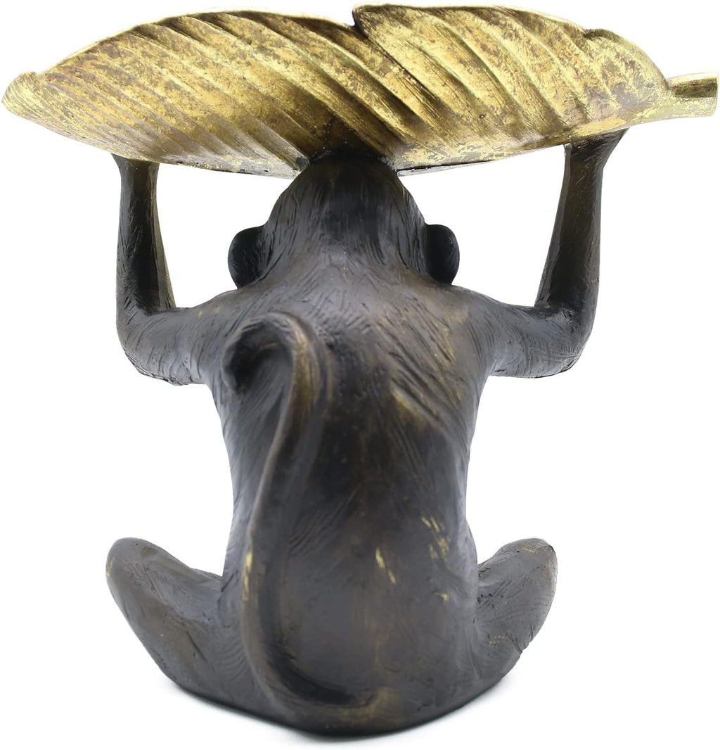 Black & Gold Sitting Monkey Leaf Bowl Decoration Otters Brook