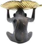 Black & Gold Sitting Monkey Leaf Bowl Decoration Otters Brook