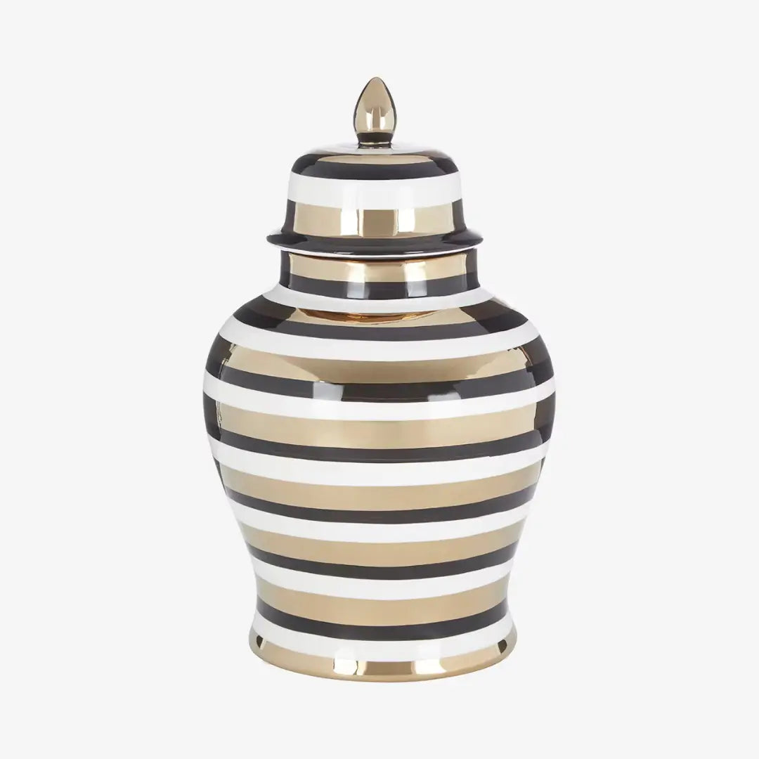 zeina gold/wht/blk striped urn style ginger jar Premier Housewares LTD