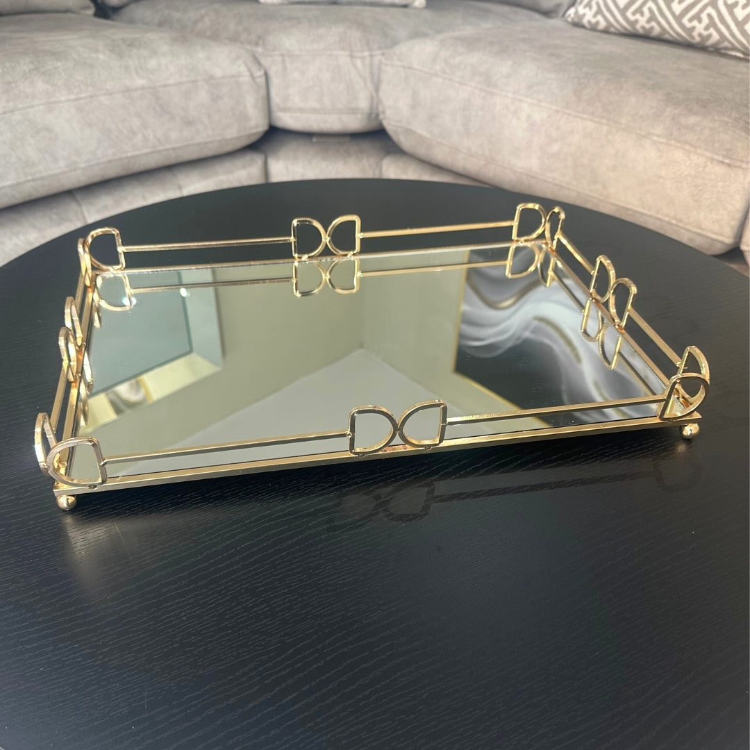 D&D Rectangle Rose Gold Mirror Tray 45cm Ivan