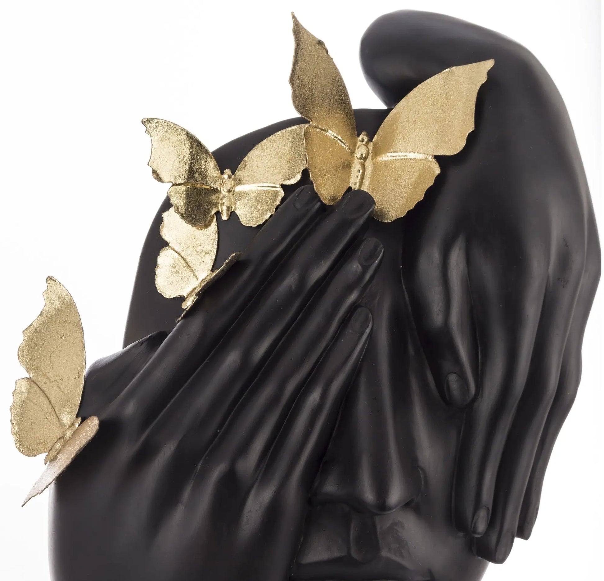 21” Face in Hands Golden Butterflies Sculpture RN Style