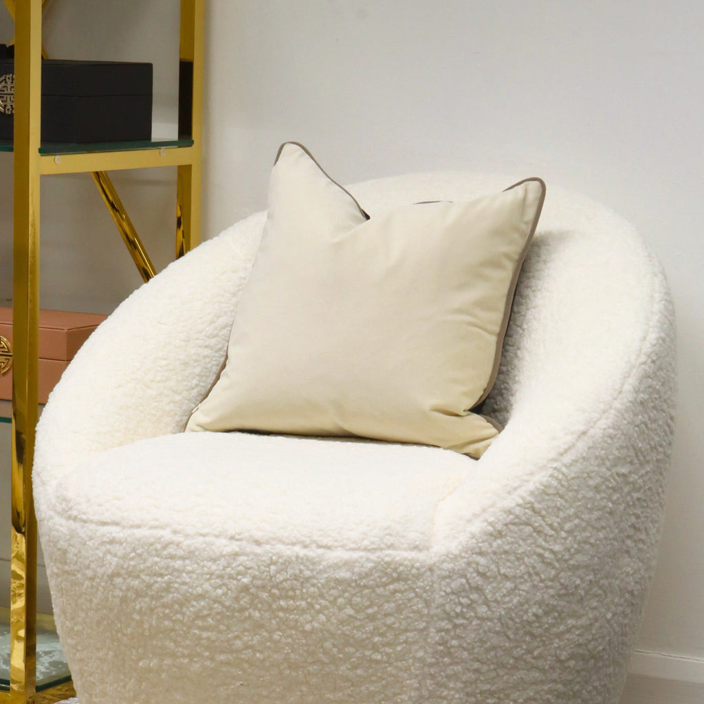 Small Paul Moneypenny Twofaced Black & Cream Double-Sided Velvet Cushion with Taupe Piping malini