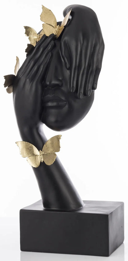 21” Face in Hands Golden Butterflies Sculpture RN Style