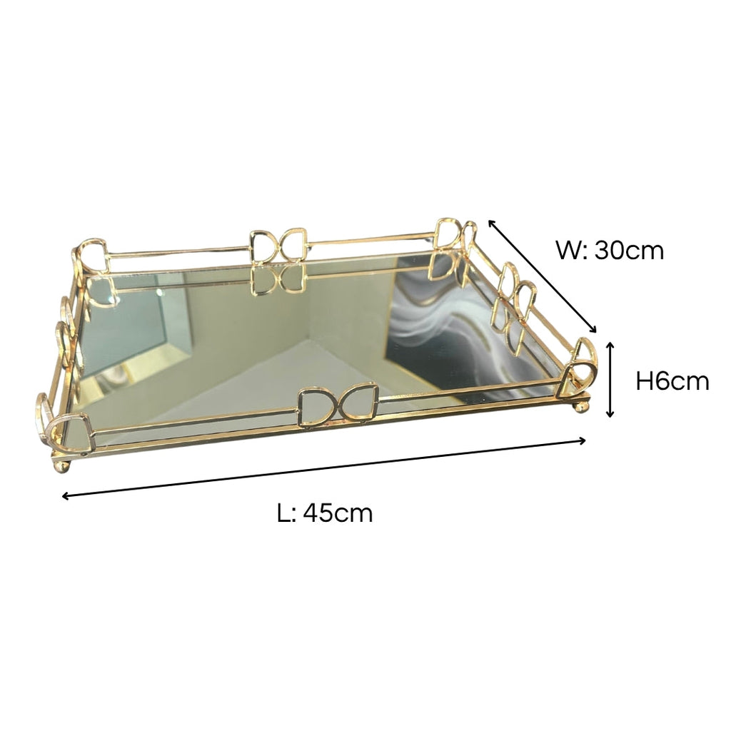 D&D Rectangle Rose Gold Mirror Tray 45cm Ivan