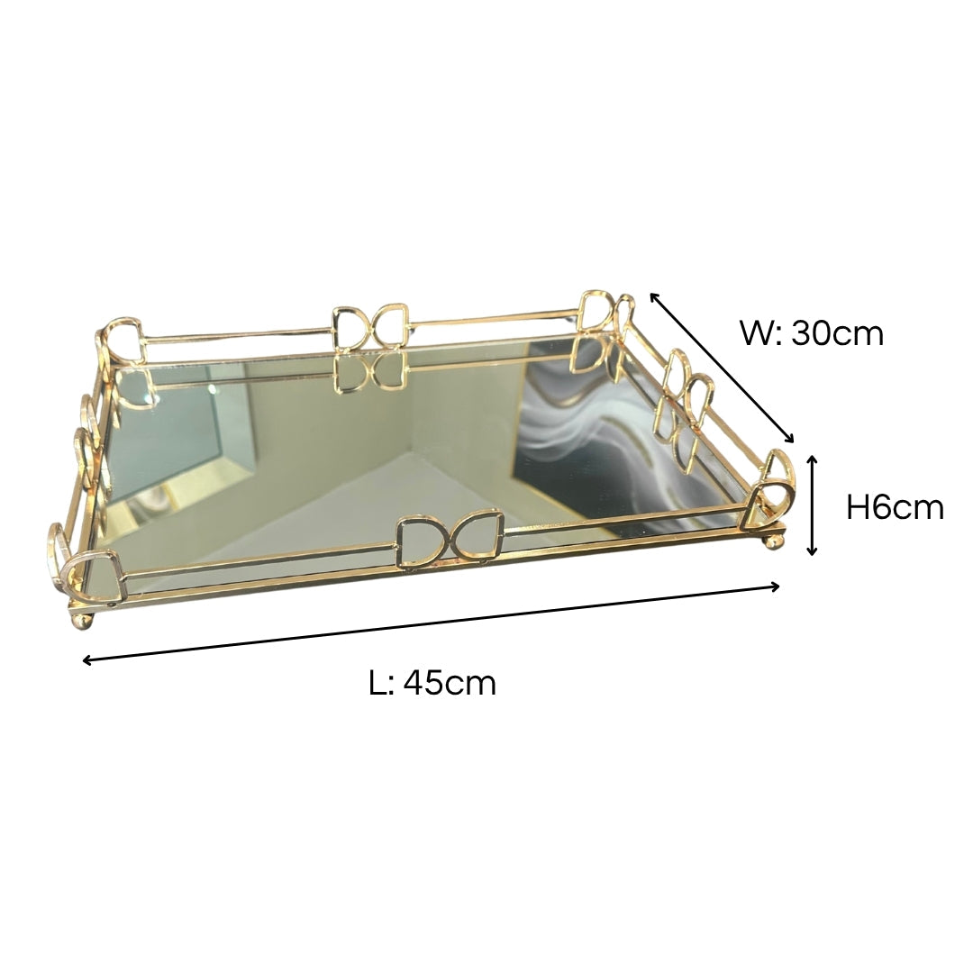 D&D Rectangle Rose Gold Mirror Tray 45cm Ivan