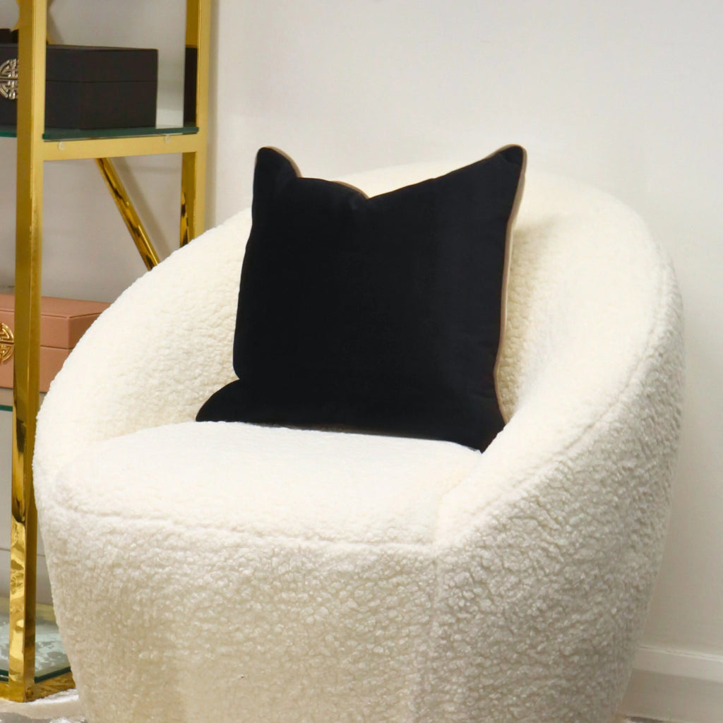 Small Paul Moneypenny Twofaced Black & Cream Double-Sided Velvet Cushion with Taupe Piping malini