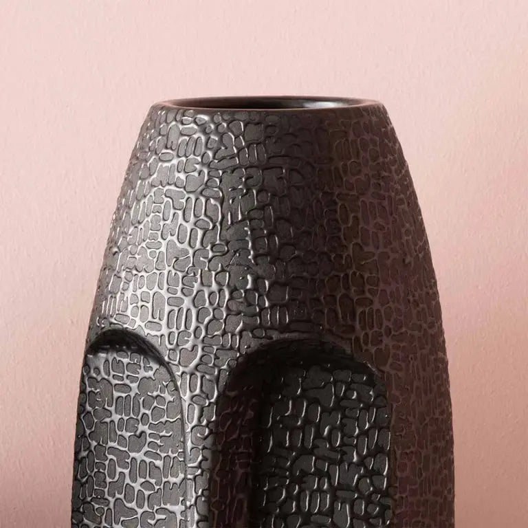 Metropolis Medium Black Textured Face Vase - Home Store Living