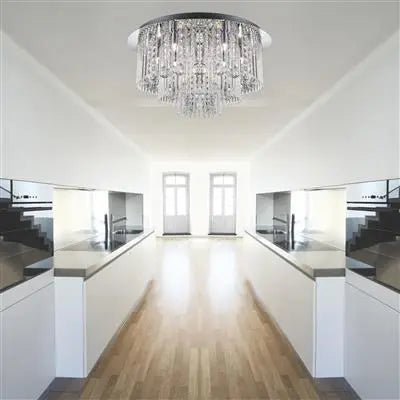 Beatrix 8 Light Chrome & Blue LED Flush Ceiling Light Searchlight