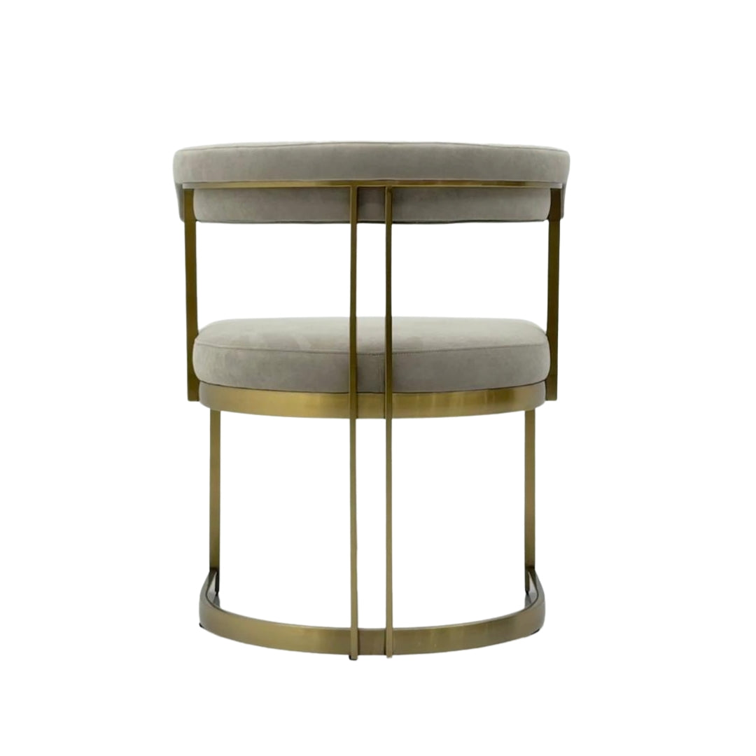 Lusso velvet dining chair, rear view of curved backrest