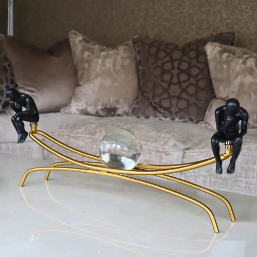 Thinking Man Statues with Crystal Ball Sculpture Figurine Ivan
