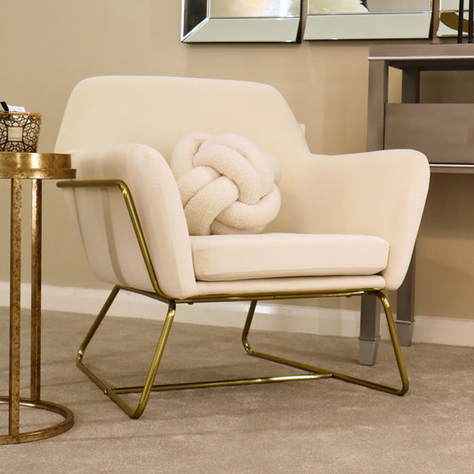 Charles Velvet Cream & Gold Armchair Home Store Living