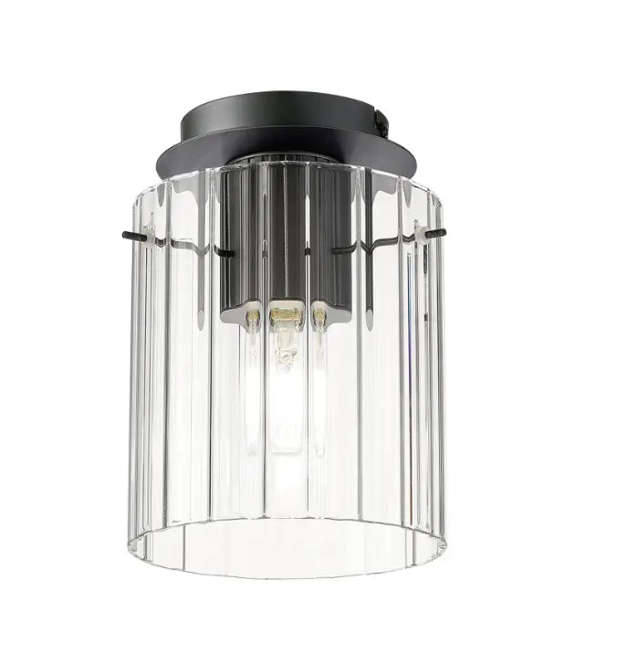Brandon Ripple 21cm Round Ceiling Flush, 1 Light Flush Fitting E27 — Dark Grey / Clear